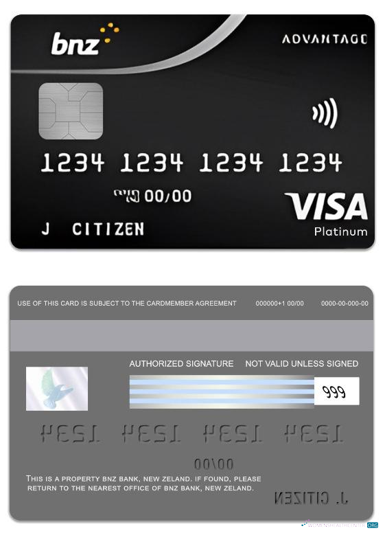 Download New Zeland BNZ Bank advantage visa platinum card Photoshop template